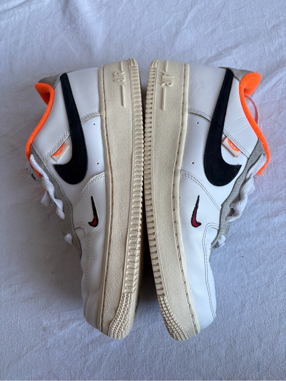 Nike Air Force 1 Low White with Black Swoosh & Orange Liner Sz 6Y